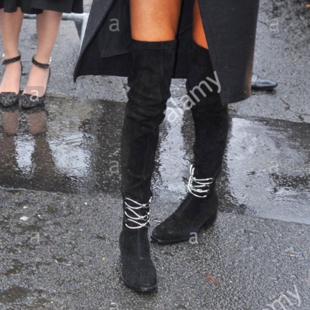 BALENCIAGA Suede Round-Toe Thigh-High Boot tieland